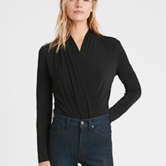 Banana Republic Wrap Bodysuit in Black - Picture 2 of 8